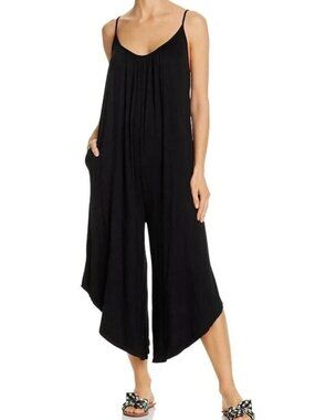 Ecothreads Black Spaghetti Strap Flowy Lagenlook Pocket Jumpsuit Romper S
